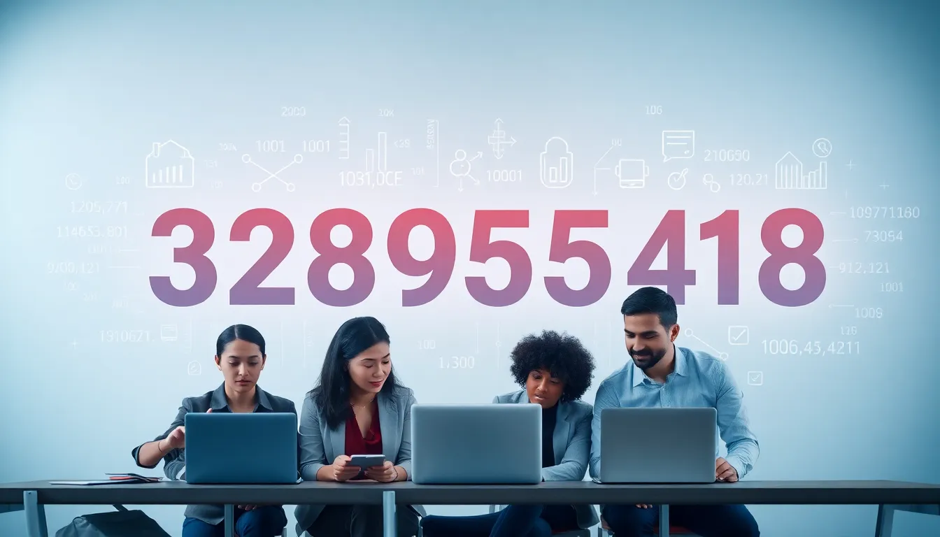 professionals discussing the significance of the number 3289531418 in a modern office.